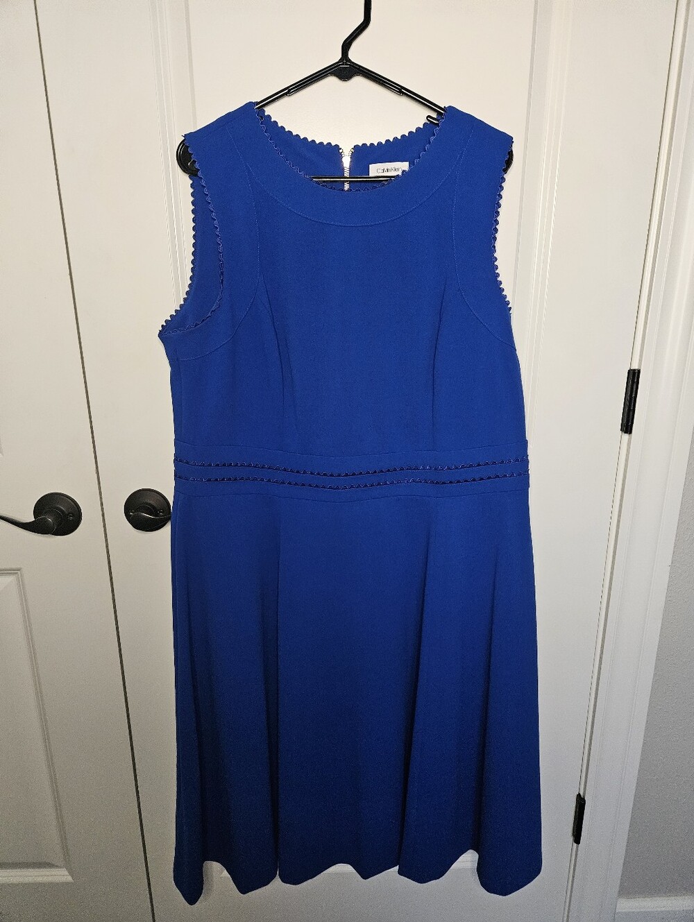 Calvin Klein Women's Blue Solid Knit Round Neck A-Line Zip Dress Plus 16W